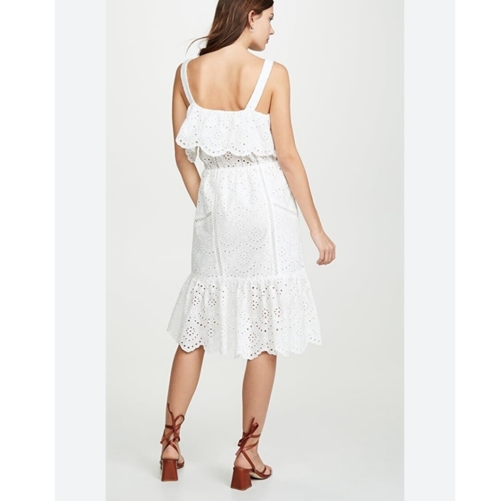 NWT 7 For All Mankind Eyelet Scalloped Tiered Midi Dress in Pale Blue Size Small - Picture 8 of 10